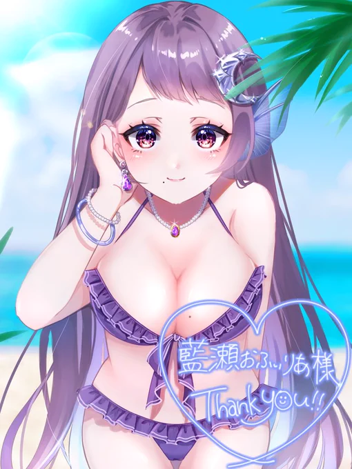 ご依頼イラスト納品できましたー!胸のほくろは絶対描きたかったから、水着にして正解だったー!◎ご依頼ありがとうございました- ̗̀( ˶'ᵕ'˶) ̖́-まだまだスケブご依頼中なのでよければー!#藍瀬おふぃりあ #イラスト #Skeb募集中 