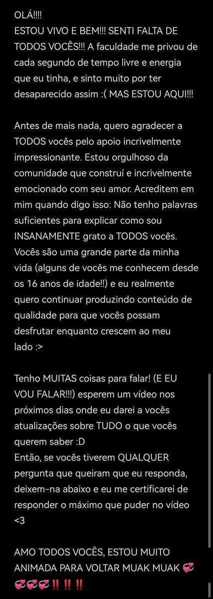 EsTorrente's tweet photo. HELLO!!!!!
I AM HERE!!!
I WILL DO A VIDEO TO ANSWER ALL YOUR QUESTIONS SOON
I DID NOT DIE AND I'VE MISSED YOU!!! I hope to keep making cool content for all of you <33 

🇬🇧🇧🇷🇫🇷🇪🇸 https://t.co/IuiqF77dc5