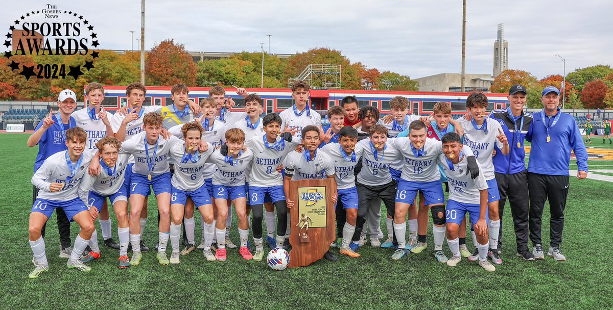 Matt_LucasNG's tweet photo. @FHSFalconScores @NWP_Athletics @bethany_bruins @cminutemen @Westview_AD @WawaseeAthletic @nridgeathletics And our final winner tonight, deservingly so, is our state championship winning @bethany_bruins boys soccer team.

Congrats, Bruins! https://t.co/kPzZVzsLWe