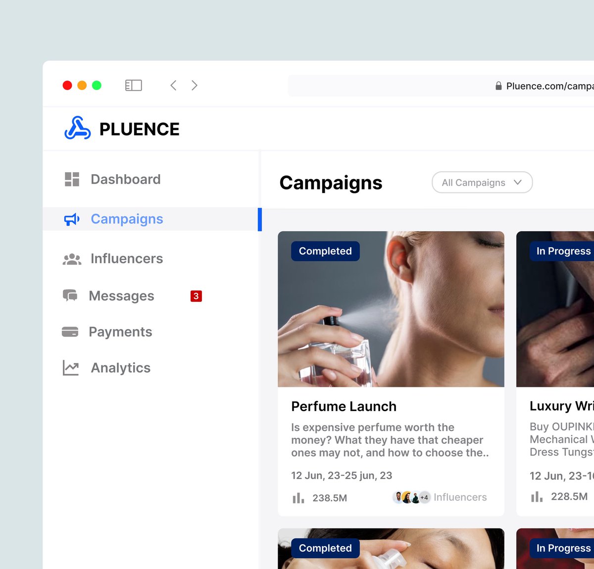 jerryiyoha01's tweet photo. WIP 🚧 Here's a design inspiration of an Influencer dashboard, where brands can create, track &amp; monitor campaigns and connect with multiple influencers to boost their products..
#designinspiration #inspiration #uiuxdesign #inspiredesign
#iosdesign #sketchapp https://t.co/v8fJzZLYSB