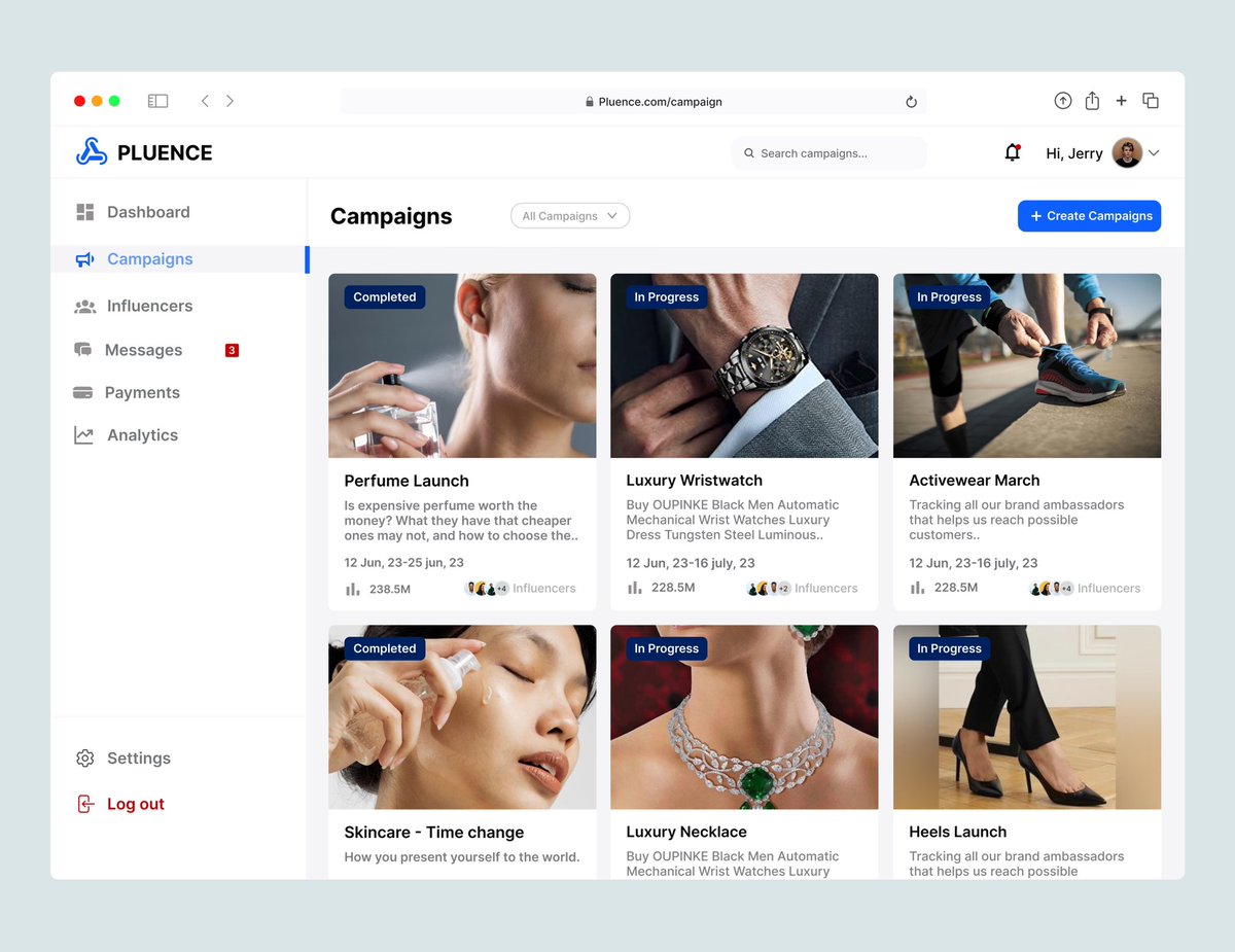 jerryiyoha01's tweet photo. WIP 🚧 Here's a design inspiration of an Influencer dashboard, where brands can create, track &amp; monitor campaigns and connect with multiple influencers to boost their products..
#designinspiration #inspiration #uiuxdesign #inspiredesign
#iosdesign #sketchapp https://t.co/v8fJzZLYSB
