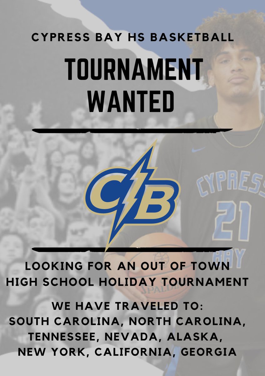 Please Share with anyone who can help.  <a href="/CBboyHoops/">CypressBayBoysHoops</a> is looking for a holiday tournament. Please have them reach out to me!!!