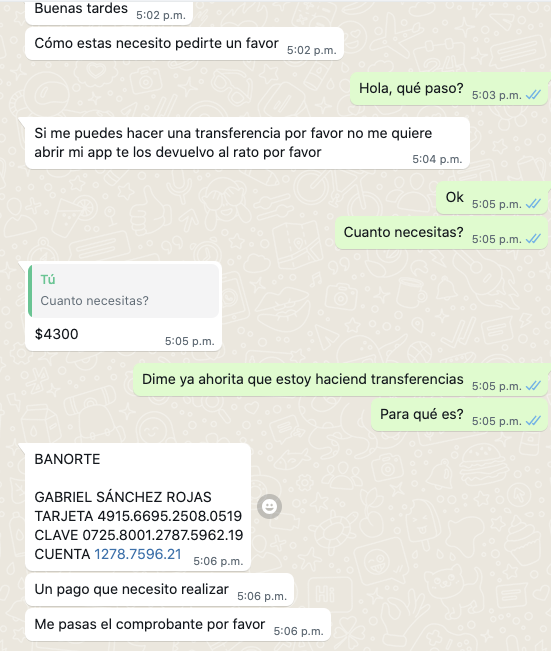 elferesfree's tweet photo. @Banorte_mx Hay un usuario suyo que hackeo cuentas de whatsapp para pedir dinero. Mando captura de datos. Ya está reportado a la Guardia Nacional. De nada. https://t.co/ddClza19Fm