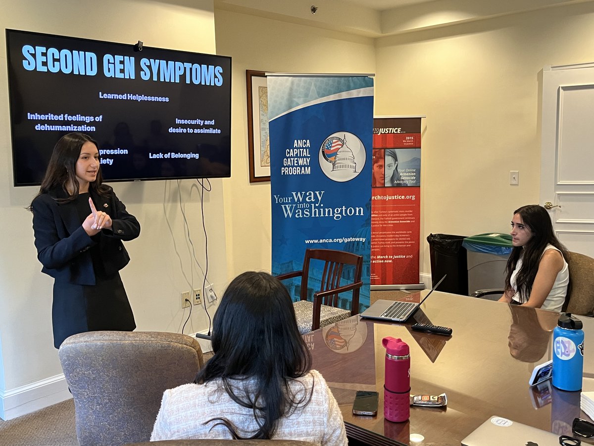 ANCA_DC's tweet photo. Part of the Leo Sarkisian and Maral Melkonian Avetisyan internship program is learning how to speak not only on Capitol Hill, but in a professional meeting setting. Here are our interns giving presentations on their individual research projects.
#LSI24 #ANCAYouthEmpowerment https://t.co/QCuNAy3QYh