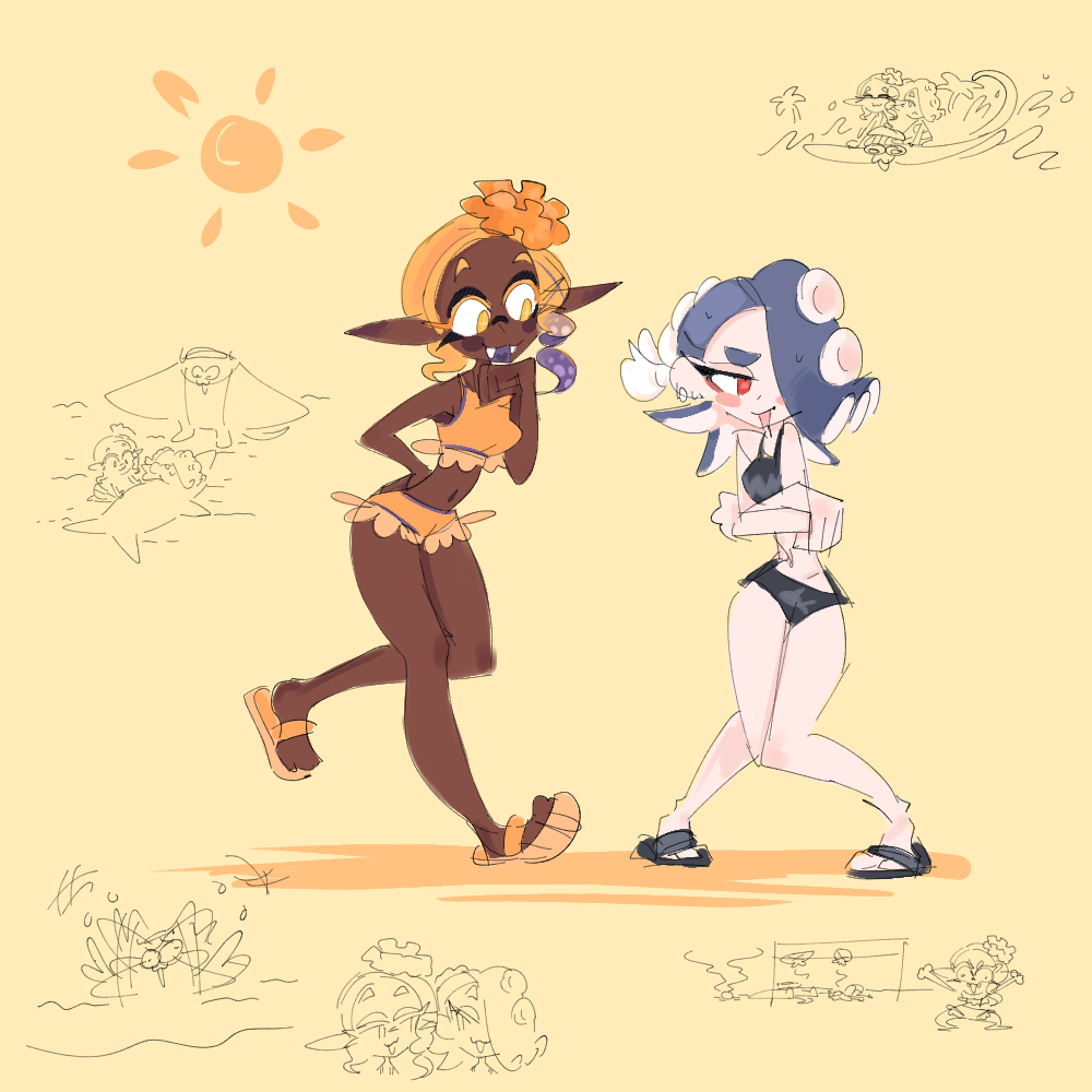 Splurmur's tweet photo. Almost done with art dump

Beach win!

gg gangs, I was team amusement park but I enjoy a good beach day as well

I wanted 2 draw these ladies in swimsuits, plus beach antics <3

#Splatoon３ #Splatoonfanart https://t.co/S06rRCqiWX