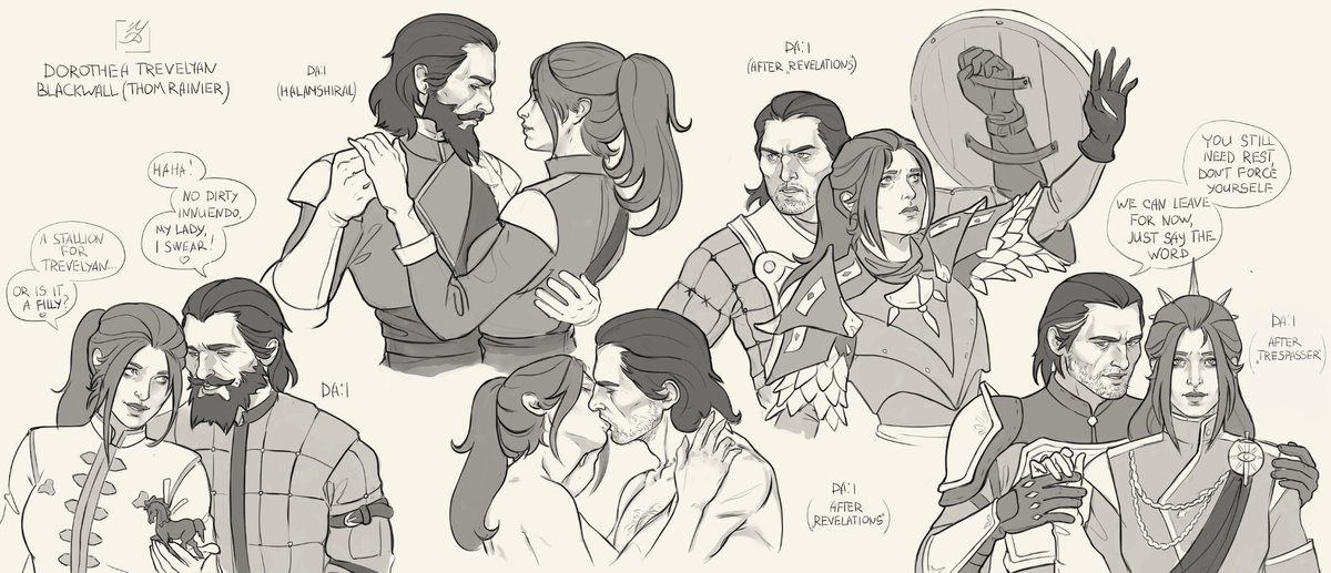 Sketch dump with my Inquisitor-mage Dorothea Trevelyan and her lover Blackwall (Thom Rainier).
 With new emotions, with new feelings. I literally fell in love with this game all over again.

#DragonAge #DAI #Trevelyan #Blackwall