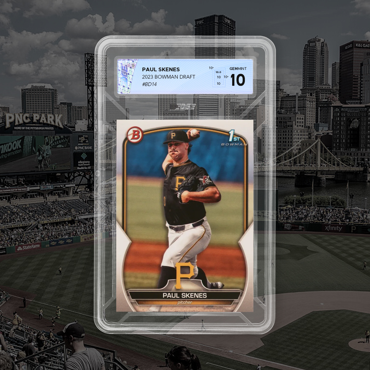 GradingEdge's tweet photo. Paul Skenes: great arm, better mustache. All-Star game starter as a rookie! #allstar #mlb #gradedcards #skenes #paulskenes #rookiecard #gemmint #edgegrading #pirates #pittsburgh #pittsburghpirates #baseballcards #baseballcard https://t.co/DViGauL8ud