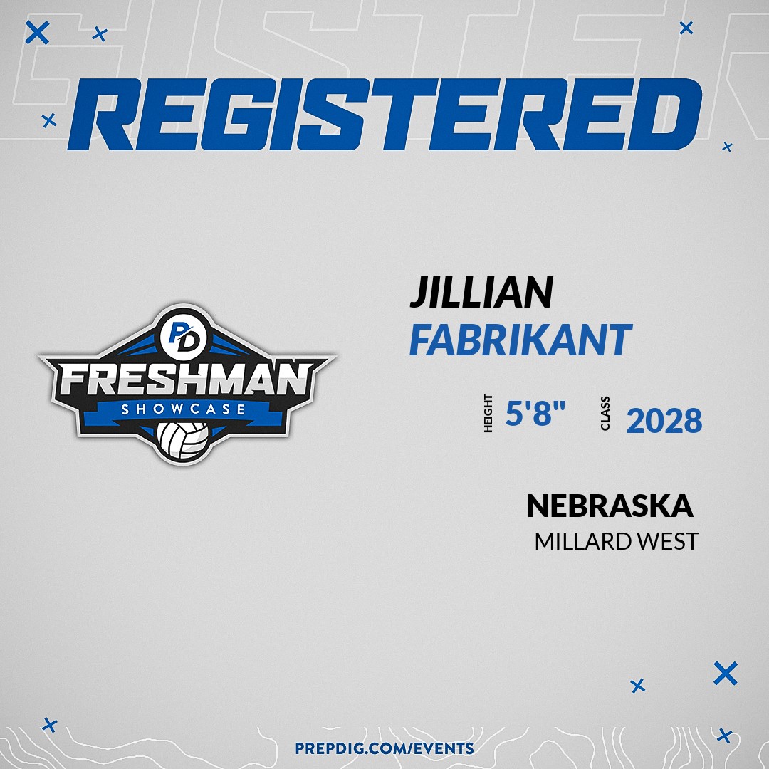 PrepDig's tweet photo. Welcome Class of 2028 Jillian Fabrikant (@jillianfab) of Millard West to the @PrepDig_NE Showcase on July 21st @ The Volleyball Academy. 

🔥🏐 #PDFreshmanShowcase 🏐🔥

More info! 👇  https://t.co/l2S7oUoi7R https://t.co/y6dXrCkjqC