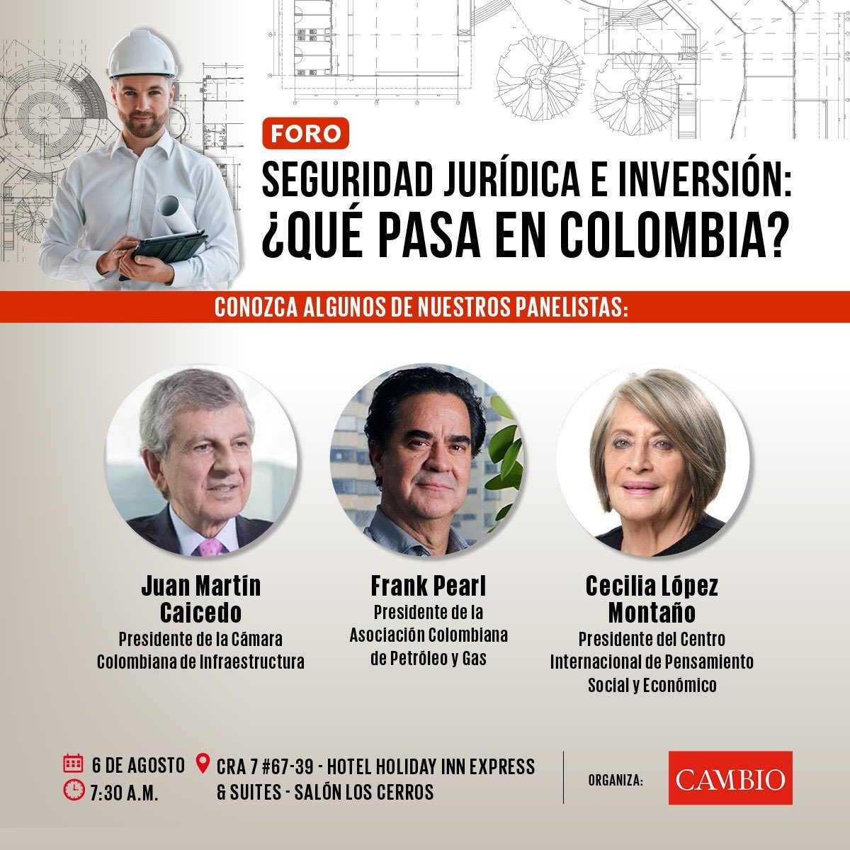 estoescambio's tweet photo. #ForoSeguridadJurídica | Este 6 de agosto asista al foro ‘Seguridad jurídica e inversión: ¿qué pasa en Colombia?’ Expertos analizarán las estrategias que le permitirán al país tener un entorno de inversión más seguro y transparente. Inscríbase acá: https://t.co/65ObJI04o2 https://t.co/d1a4qAOEvw