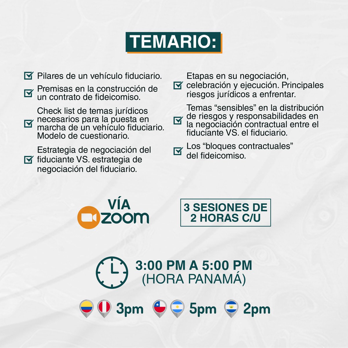SijusaPty's tweet photo. ¡Participa de este exclusivo curso internacional que hemos diseñado para ti! NEGOCIACIÓN CONTRACTUAL PARA LA ESTRUCTURACIÓN DE UN FIDEICOMISO

Facilitador: @RodolfoPapa6 (Abogado Corporativo y Docente) #abogadocorporativo #fideicomiso #fiduciario #fiducia #fiduciante #patrimonios https://t.co/VzN8xvbQh3