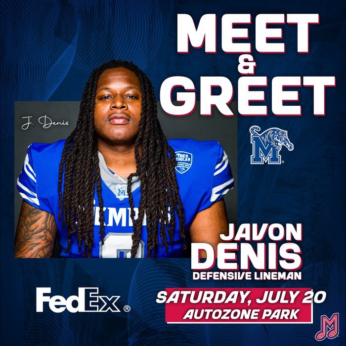 J.Denis (@javondenis55) on Twitter photo Come meet me at the <a href="/memphisredbirds/">Memphis Redbirds</a> game this Saturday, 7/20, brought to you by @fedex. <a href="/uofmemphis/">University of Memphis</a> students and fans can get discounted tickets to the game at University of Memphis (fevo-enterprise.com) (fevo-enterprise.com/event/Universi…). #DeliveringMemphis #ad Come meet me at the <a href="/memphisredbirds/">Memphis Redbirds</a> game this Saturday, 7/20, brought to you by @fedex. <a href="/uofmemphis/">University of Memphis</a> students and fans can get discounted tickets to the game at University of Memphis (fevo-enterprise.com) (fevo-enterprise.com/event/Universi…). #DeliveringMemphis #ad