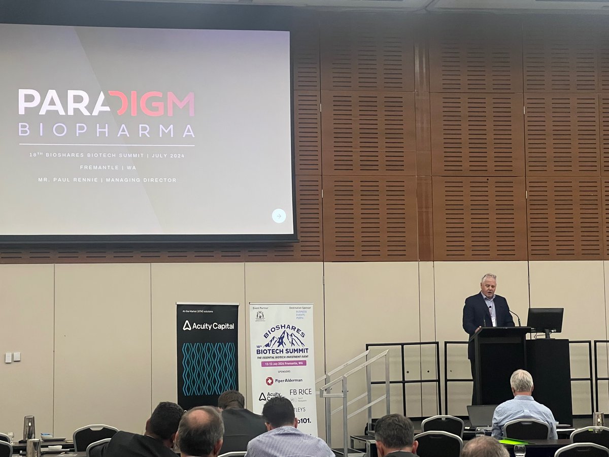 Founder and MD, Paul Rennie, presented Paradigm's clinical progress and exciting data to the Bioshares Biotech Summit in Fremantle last week. We would like to thank Mark Pachacz and the wider Bioshares team for the opportunity to present and an outstanding conference.

$PAR #ASX