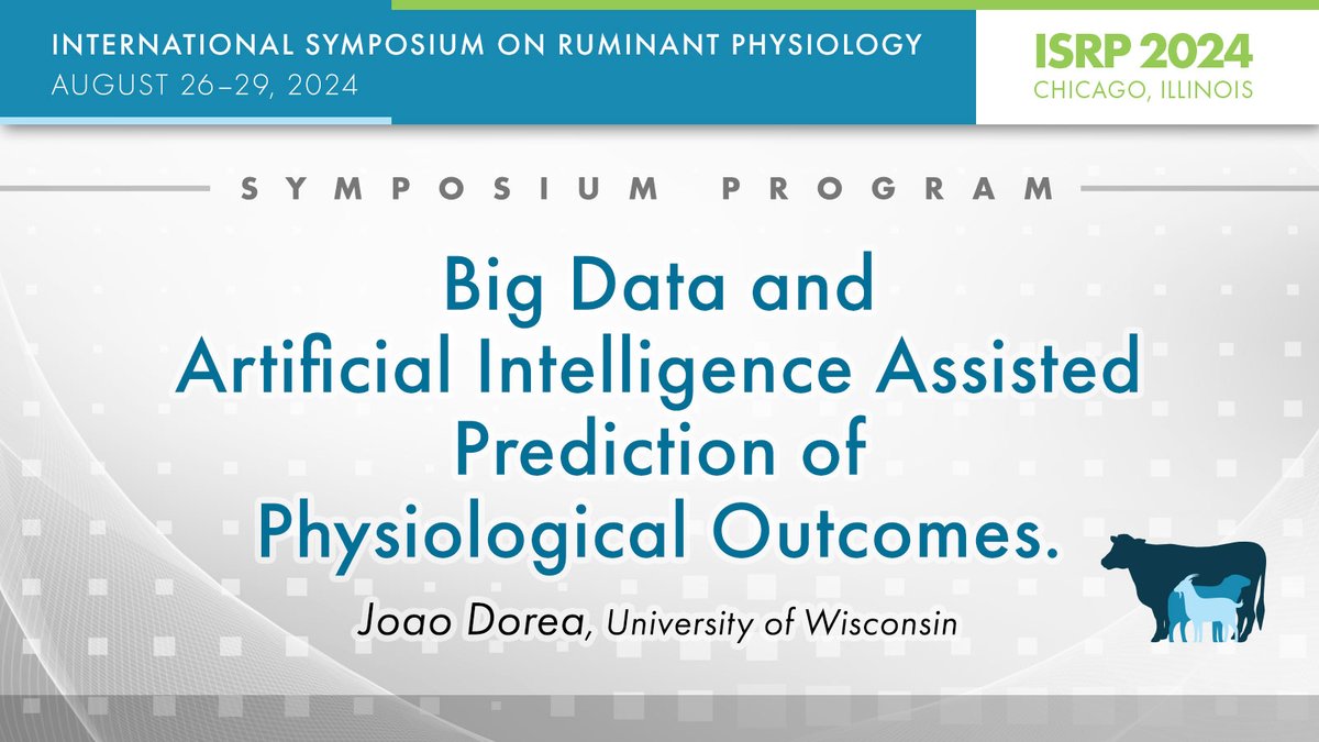 Journal of Dairy Science | JDS Communications (@jdairyscience) on Twitter photo 💡 #ISRP speaker spotlight 💡 <a href="/jrrdorea/">Joao Dorea</a>, of <a href="/Animal_DairySci/">UW Animal & Dairy Sciences</a>, will be presenting "Big data and artificial intelligence assisted prediction of physiological outcomes" this August.
Abstract book: bit.ly/4cKWa6Y
Register: bit.ly/ISRPreg 💡 #ISRP speaker spotlight 💡 <a href="/jrrdorea/">Joao Dorea</a>, of <a href="/Animal_DairySci/">UW Animal & Dairy Sciences</a>, will be presenting "Big data and artificial intelligence assisted prediction of physiological outcomes" this August.
Abstract book: bit.ly/4cKWa6Y
Register: bit.ly/ISRPreg