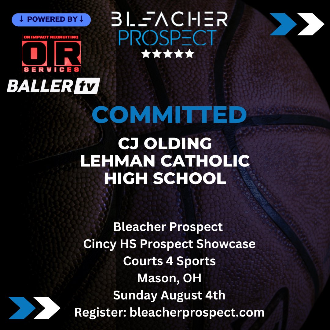 Welcome CJ Olding of Lehman Catholic HS to our Cincy HS Prospect Showcase Sunday August 4th at Courts 4 Sports in Mason, OH. 
Join him by getting registered today before it is too late!
Limited Spots remaining!! 
Register: tinyurl.com/295f3cna