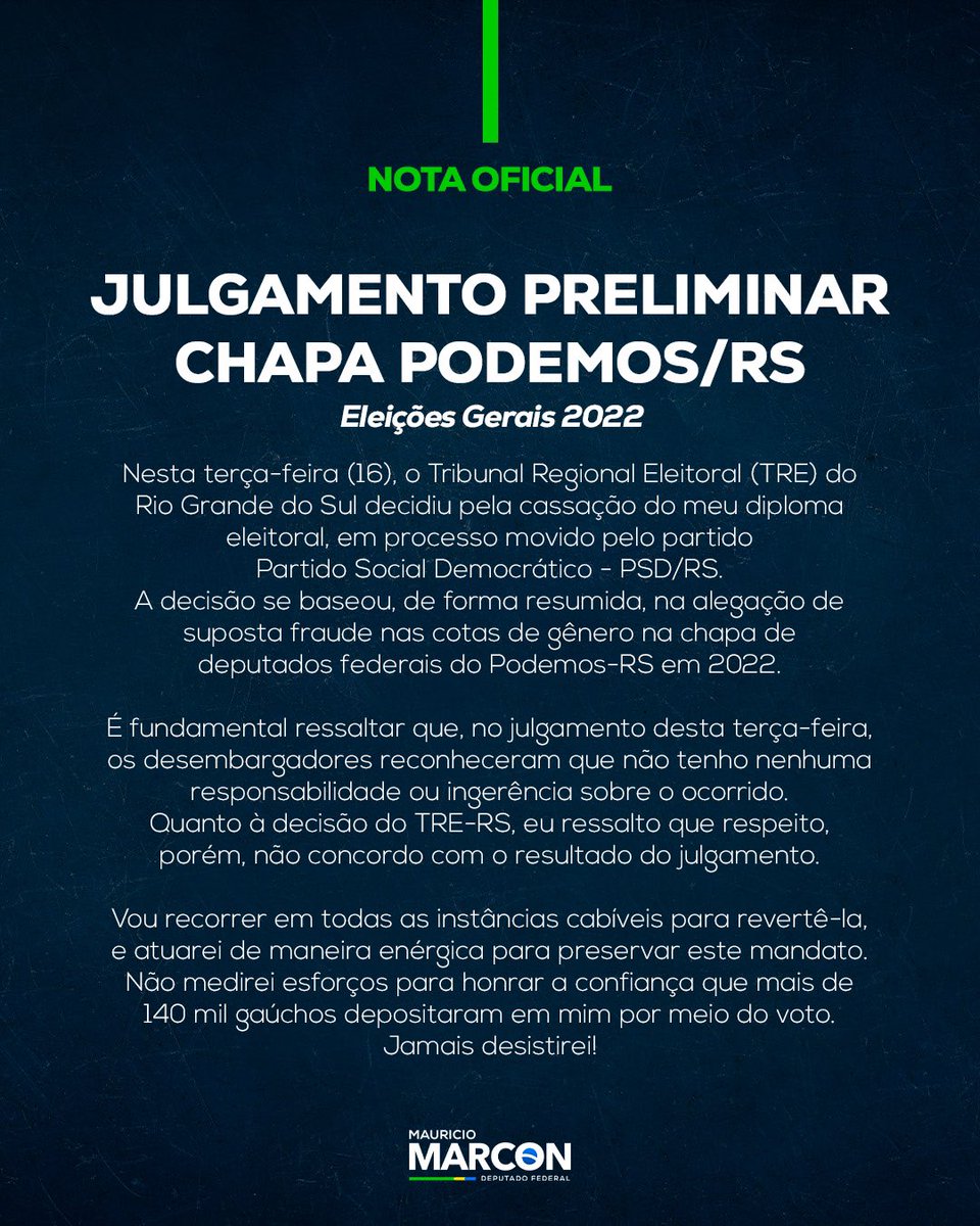 Maubmarcon's tweet photo. Sobre a cassação do meu mandato… https://t.co/GhsE0Jdm2c
