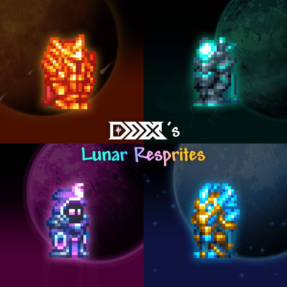 DrJredX's tweet image. The first version of Dr Jred X&apos;s Lunar Resprites is now live on the Steam Workshop!! (link below)

#terraria #pixelart #steamworkshop