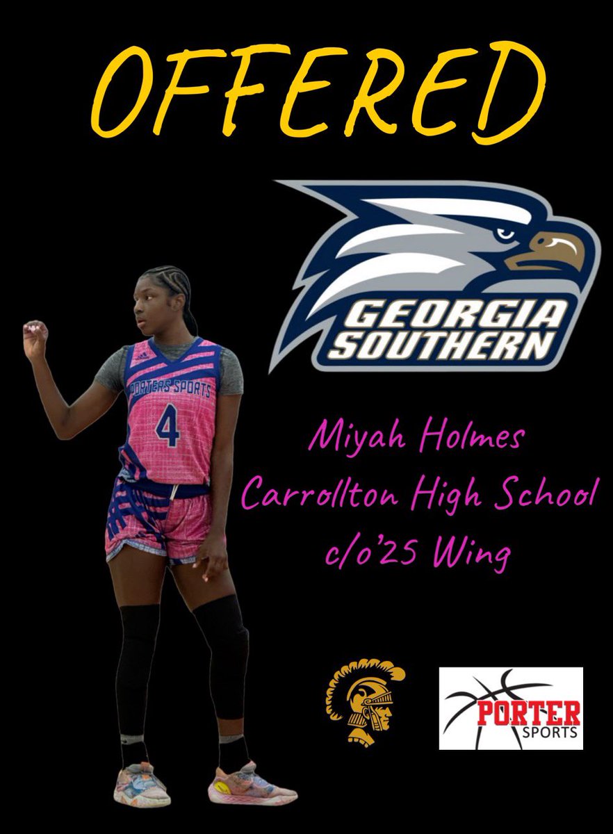 Miyah Holmes (@miyahtholmes) on Twitter photo After a great conversation with <a href="/CoachHanaHaden/">πππ§π πππππ§</a> . I am blessed to receive a(n) offer from Georgia Southern Universityππ€ ! Thank you for this opportunity! <a href="/GSAthletics_WBB/">Georgia Southern Womenβs Basketball</a>
<a href="/PorterSports1/">Porter Sports</a> <a href="/HoopsTrojan/">Carrollton Trojans WBB</a> After a great conversation with <a href="/CoachHanaHaden/">πππ§π πππππ§</a> . I am blessed to receive a(n) offer from Georgia Southern Universityππ€ ! Thank you for this opportunity! <a href="/GSAthletics_WBB/">Georgia Southern Womenβs Basketball</a>
<a href="/PorterSports1/">Porter Sports</a> <a href="/HoopsTrojan/">Carrollton Trojans WBB</a>