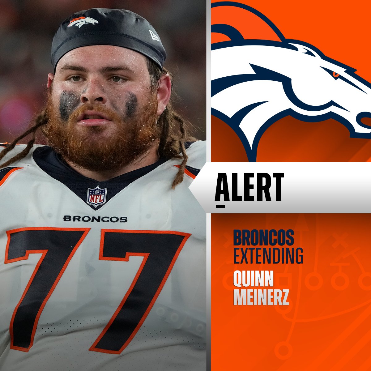 NFL's tweet image. Broncos, guard Quinn Meinerz agree to 4-year, $80M extension. (via @RapSheet + @MikeGarafolo)