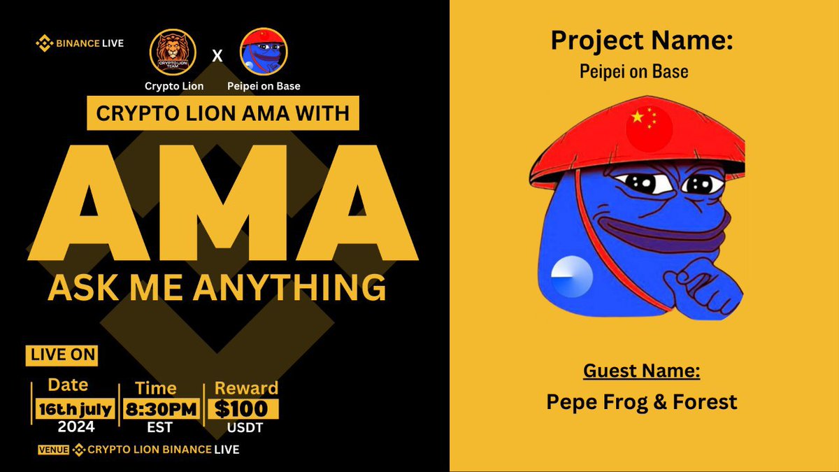 PeiPeiBased's tweet photo. 🚀 We’re live on Binance Live! 🚀
Tune in now to hear about $Peipei meme coin and our latest updates. You won't want to miss this!
Join us here: https://t.co/sHfRy5kztT
#Peipei #CryptoTalk #AMALive #Base #ONCHAINSUMMER #Binance #Pepe #BRETT https://t.co/mhNmP1TcZj