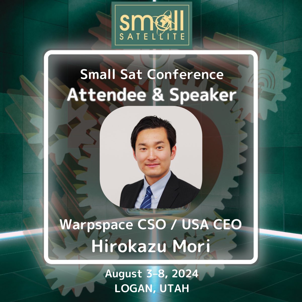 warpspace_inc's tweet photo. 弊社のCSO兼米国CEOの@foresth915 森が米国ユタ州Loganで開催される@SmallSat 2024参加いたします🛰️
#warpspace #oisl #lasercom #smallsat #logan #usu https://t.co/Oj67A2Fbdb