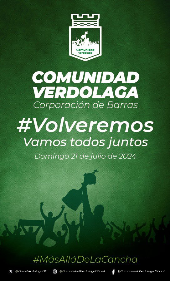ComuverdolagaOf's tweet photo. ¡Hinchas verdolagas!
Los últimos tiempos han sido difíciles. Ahora un nuevo liderazgo nos llama a unirnos de nuevo. #Volveremos es un llamado a cada uno de nosotros para volver a ser la fuerza imparable que siempre hemos sido, el motor que impulsa a @nacionaloficial a la gloria. https://t.co/CmPS68yKro