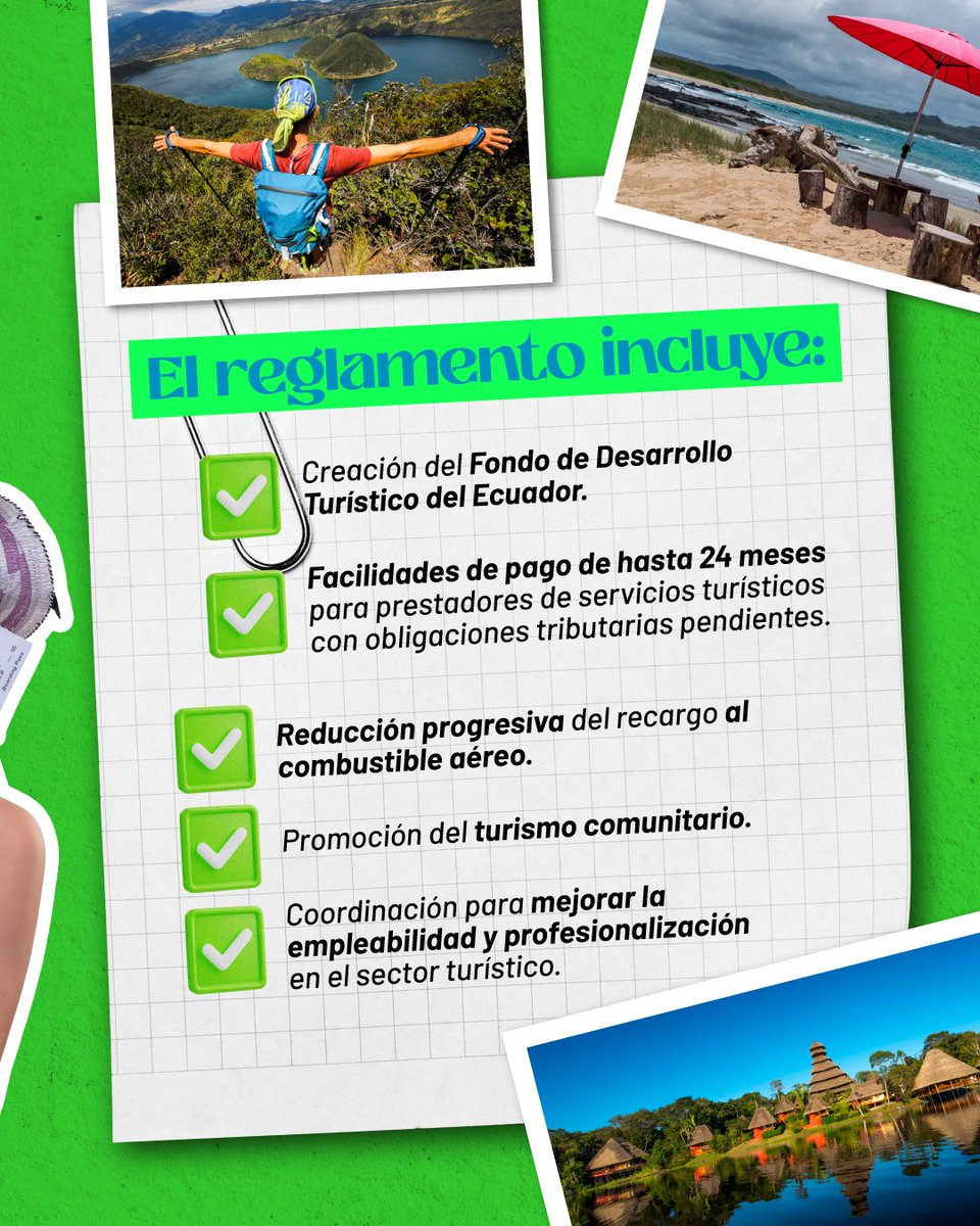 ¡Gran noticia para el turismo en Ecuador! 🇪🇨✈️ El Presidente Daniel Noboa Azin firmó el Decreto Ejecutivo N° 333, aprobando el reglamento de la Ley de Fortalecimiento de las Actividades Turísticas. 🧵⤵️