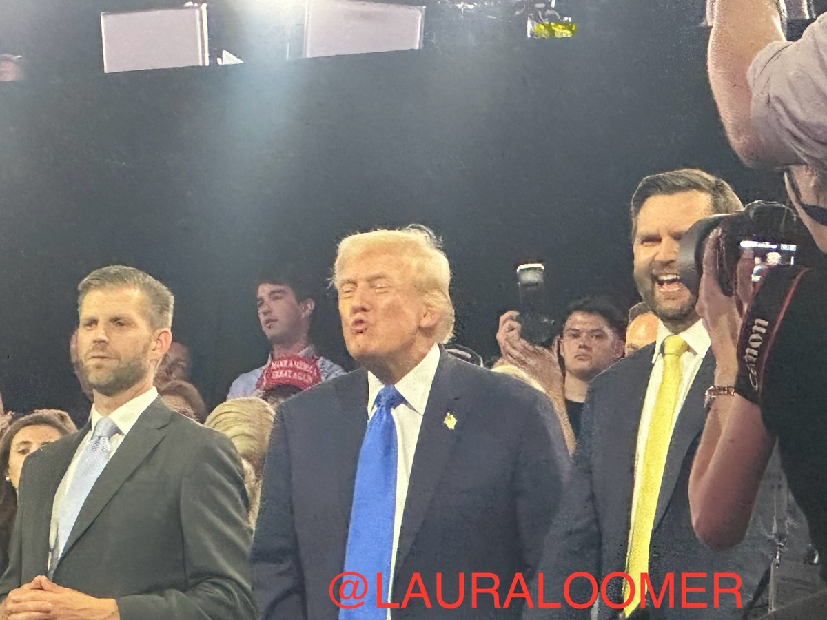 I just took this picture of President Trump and @JDVance1 at the RNC Convention. 

President Trump is making kiss faces at his supporters! ❤️ #TrumpVance2024