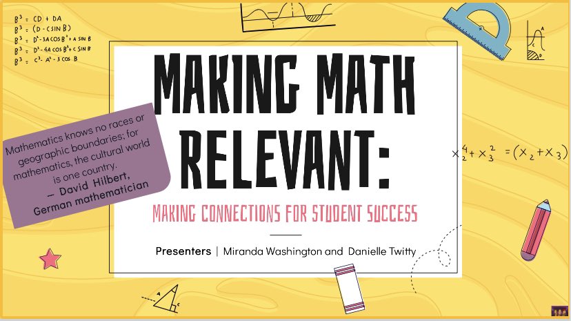 Twitty__Tweets's tweet image. CAMT 2024!! Blessed to present today with Miranda and represent @OBanion_Bisons and @gisdnews at the 2024 CAMT Conference.  Session: Making Math Relevant!! You must connect with students in order for them to connect with the math!! @CAMT_TX #CAMT2024 @gisdnews