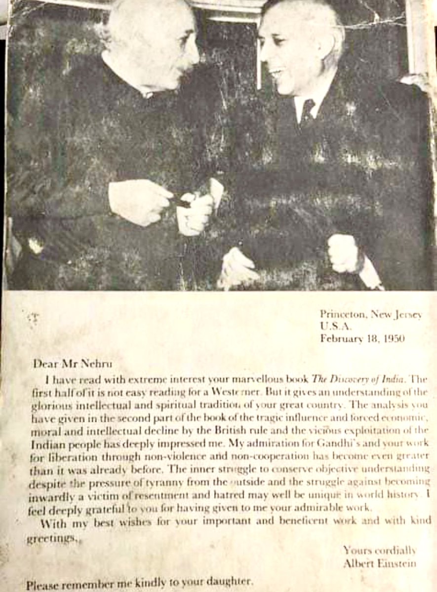 MayaramArvind's tweet photo. Jawaharlal Nehru’s response to letter from Einstein praising Discovery of India. https://t.co/HEPhXCdMh0