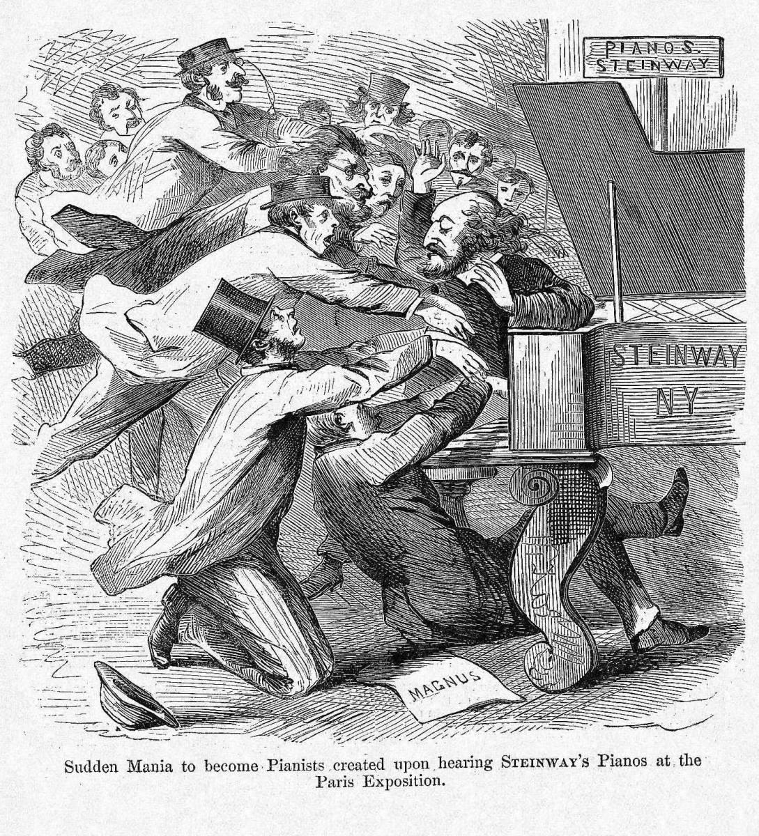 At the 1867 Paris Expo, fans mobbed the Steinway &amp; Sons exhibit in a scene after the piano maker became the first American manufacturer to receive the Grand Gold Medal of Honor at the fair—standing out from what official accounts said were 158 companies exhibiting 338 pianos.