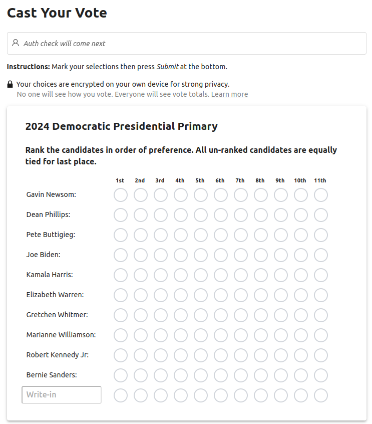 Cast your vote in the New Democratic Primary: Ridin' with Biden or Pass the Torch?

We built a secure online primary for the people to decide. Voting closes in 7 days.
