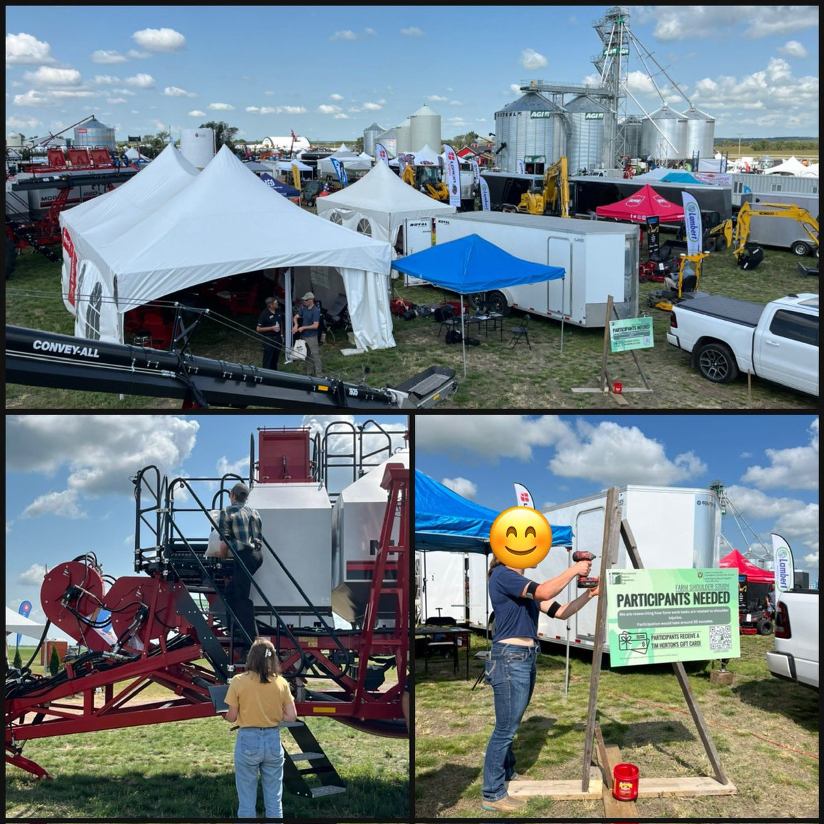 What a day at <a href="/AginMotion/">Ag in Motion</a>! A HUGE thank you to <a href="/Morris_Seeding/">Morris Equipment</a> for letting us collect data on their site for our Farmer Shoulder Ergonomics Study. Come see the team again tomorrow! <a href="/USaskCCRAH/">Canadian Centre for Rural and Agricultural Health</a>