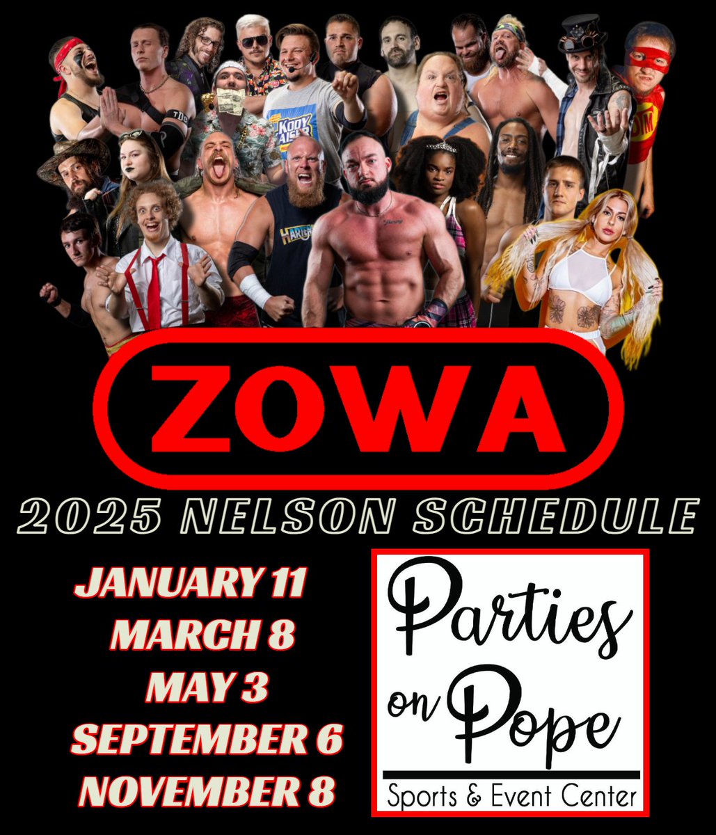 zowalive's tweet photo. Our 2025 Season Schedule! Parties on Pope in Nelson, IL will be our home again next year! https://t.co/5wTDDhokXD