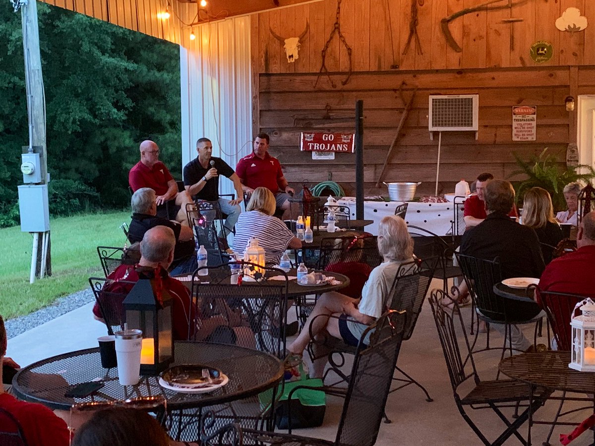 TroyAthletics's tweet photo. Thank you Crenshaw County Alumni Chapter for hosting us this evening! 

Director of Athletics Brent Jones, @TroyTrojansFB Head Coach Gerad Parker, @TroyTrojansBSB Head Coach Skylar Meade and @TroyTrojansWG Head Coach Randy Keck had a great time visiting with our fantastic fans. https://t.co/jhLAg4m6CS