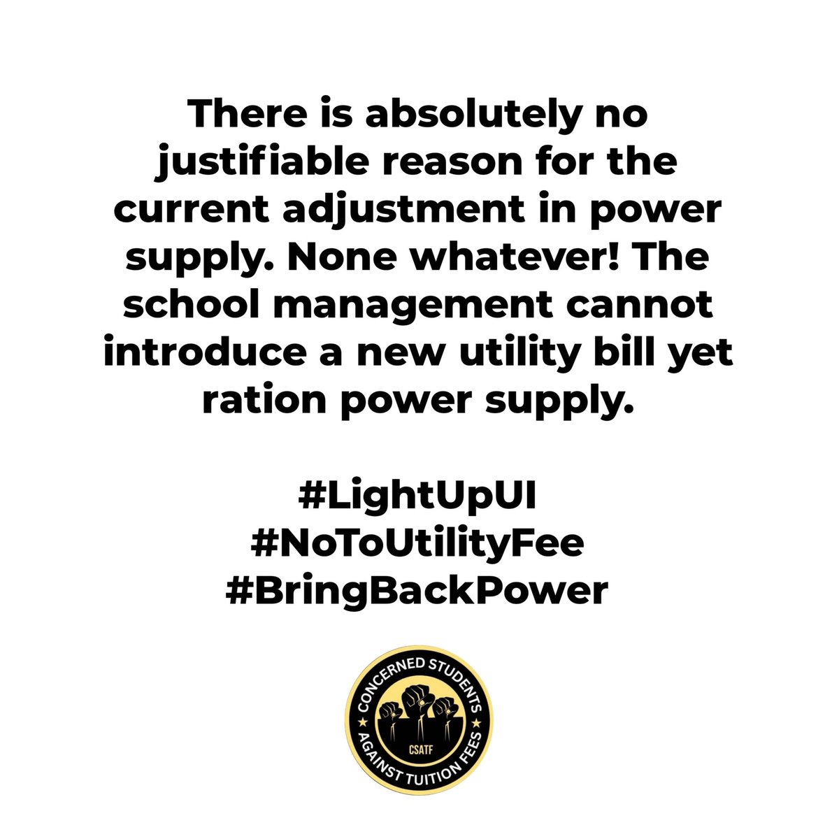 Hon_aremo's tweet photo. #LightUpUI
#NoToUtilityFee
#BringBackPower https://t.co/7pqA0QepB5