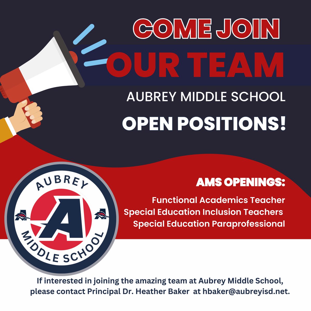aubreyisd's tweet photo. Join Our Team! @AMS_Chaps is seeking dedicated individuals for the 2024-25 school year.

Apply here: https://t.co/j0eIi5EXft https://t.co/7tmIAjgTIR