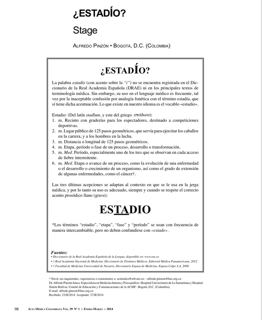 JagomezR_MD's tweet photo. Las etapas y clasificaciones de una enfermedad son estadios ✅, no estadíos ❌… 

Error frecuente… https://t.co/phHQOWmYFM
