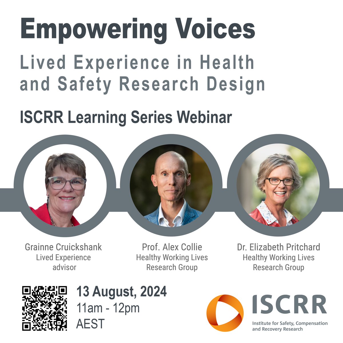📢Webinar: Empowering Voices: Lived Experience in WHS Research Design. Embedding lived experience into research is increasingly recognised as a crucial element in producing meaningful, impactful, and ethically sound policy outcomes. Register: bit.ly/4d1GWKG
<a href="/ISCRR/">ISCRR</a>