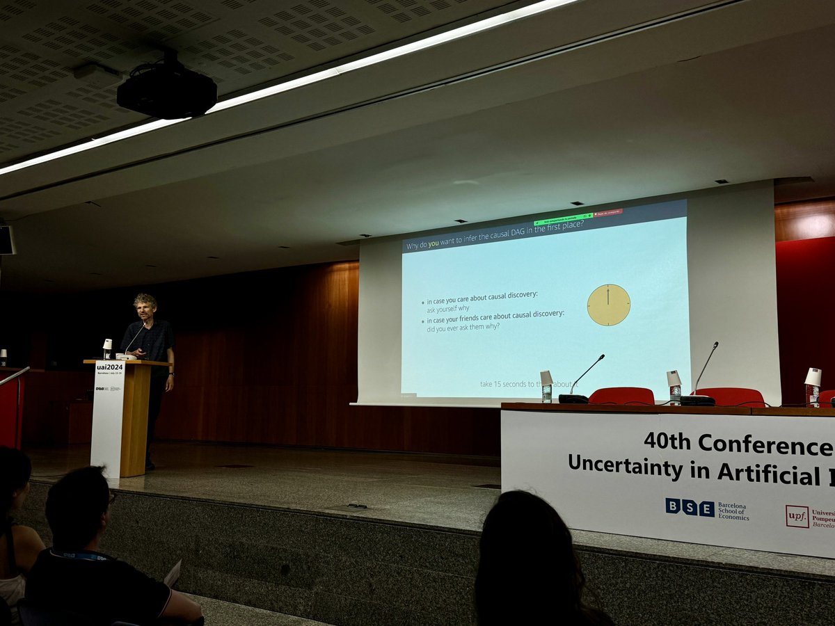 UAI 2025 (@uncertaintyinai) on Twitter photo Dominik Janzing <a href="/DominikJanzing/">Dominik Janzing</a> is giving the keynote speech of day 2 asking the question: Why should we care about causal discovery? Dominik Janzing <a href="/DominikJanzing/">Dominik Janzing</a> is giving the keynote speech of day 2 asking the question: Why should we care about causal discovery?