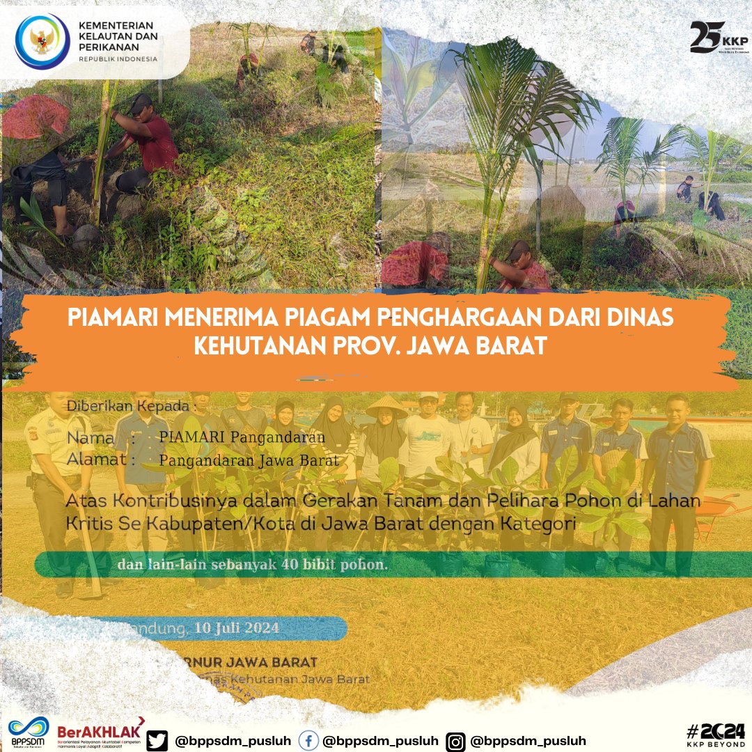 bppsdm_pusluhkp's tweet image. #sobatbahari PIAMARI menerima piagam penghargaan dari Dinas Kehutanan Provinsi Jawa Barat, Piagam ini diberikan sebagai bentuk apresiasi karena PIAMARI rutin melaksanakan kegiatan penanaman vegetasi pantai di kawasan Bulak Setra #Pangandaran
@kkpgoid @bppsdm_kp @in_radiarta