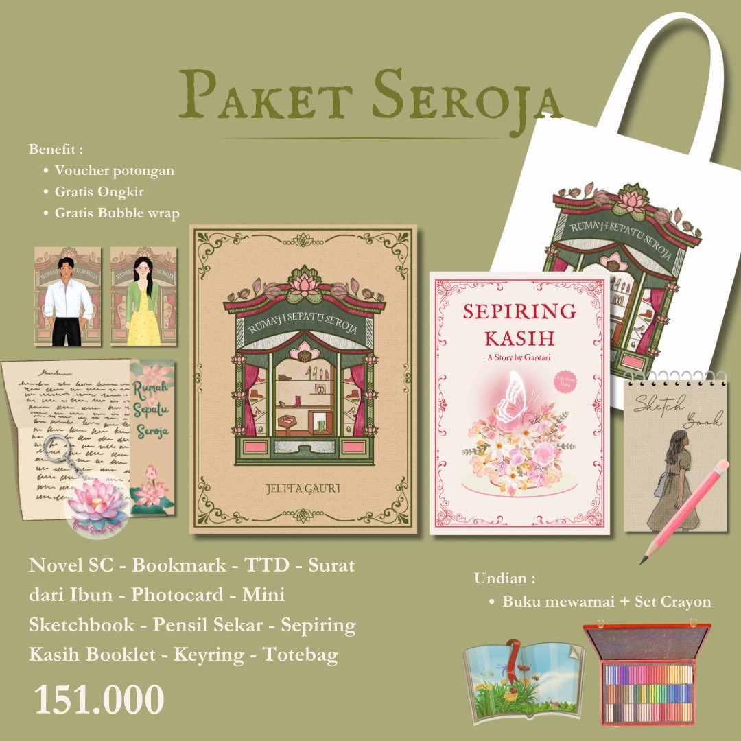 🇲🇾 MY G.O | RUMAH SEPATU SEROJA BY <a href="/jelitagauri/">jelita.</a> <a href="/sinibacamedia/">Sinibaca Media</a> 

Soft Cover
Paket Haali : RM 42
Paket Sekar : RM 54
Paket Seroja : RM 59

☁️ Exclude EMS &amp; local postage (pay when ready ship to 🇲🇾)

Order here:
forms.gle/w9XvXSpLdAvYoo…

Due: 22 July, 11pm

#novelau #autwitter