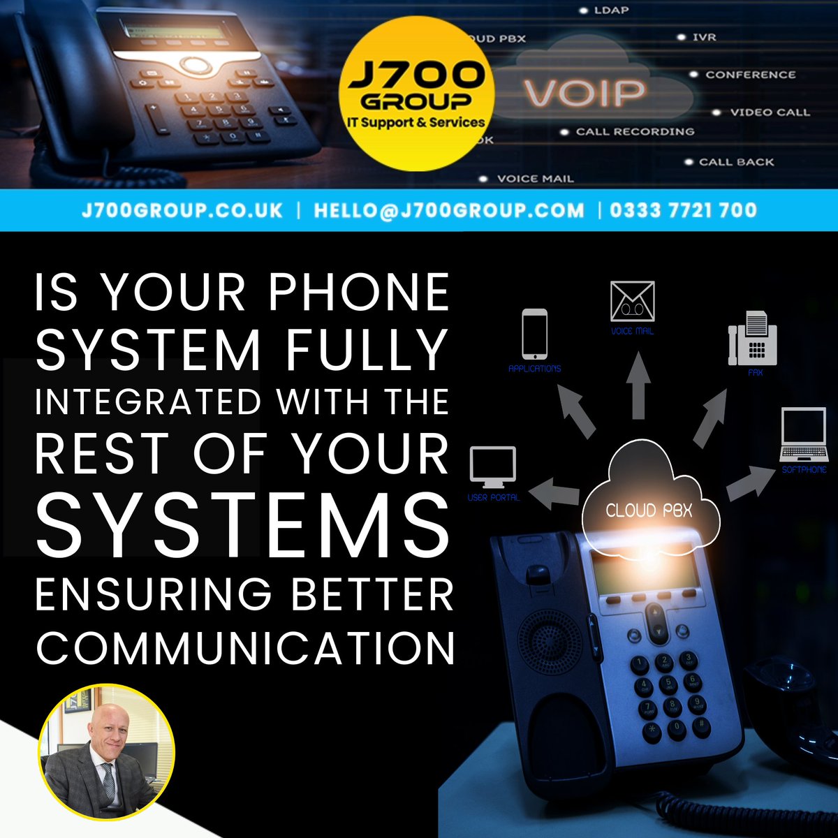 J700Group's tweet image. We fully integrate 3CX with other business applications, such as CRM systems, email &amp;amp; calendaring software, and more. This can help to streamline business processes and improve productivity. Call today to discuss how we can support you 0333 7221 700. 
#3CX #ITSupport #Lancashire