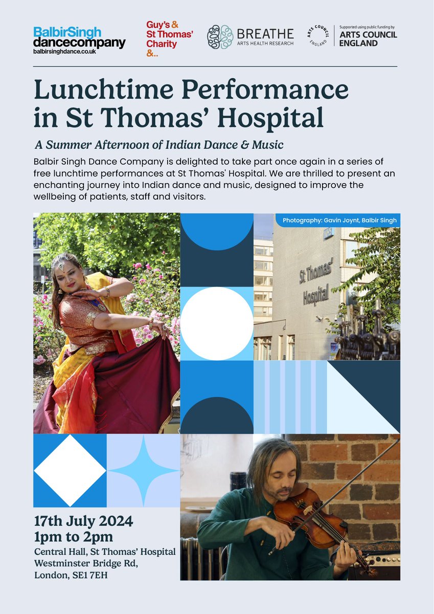 We are delighted to share that we are performing in London today Wednesday 17th July at 1pm at St Thomas’ Hospital as part of Lunchtime Performance series for NHS staff, patients and carers. Details below! #Dance #LetsCreate 💃