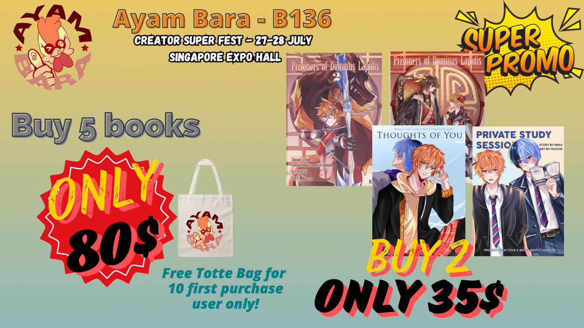 Mika_fa1212's tweet photo. PICK UP ORDER FOR CREATOR SUPER FEST 2024 IS AVAILABLE! Get your favorite pairing books in AYAM BARA B - 136 !
Our fandom : Genshin Impact, HSR, Gintama, Project Sekai, Persona, and many more! #CSF #CSFAFA #Catalogue #Doujinshi #LightNovel
Link : https://t.co/L5DJAj0q1J https://t.co/gsOyRo9wgl
