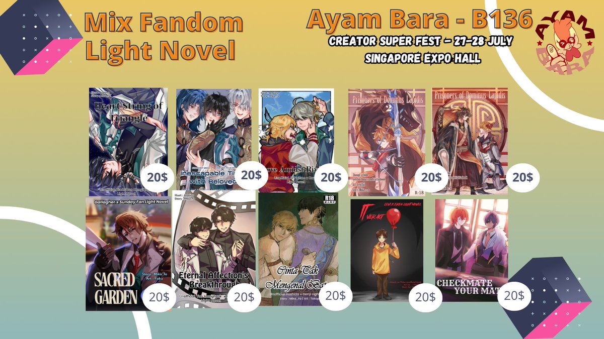 Mika_fa1212's tweet photo. PICK UP ORDER FOR CREATOR SUPER FEST 2024 IS AVAILABLE! Get your favorite pairing books in AYAM BARA B - 136 !
Our fandom : Genshin Impact, HSR, Gintama, Project Sekai, Persona, and many more! #CSF #CSFAFA #Catalogue #Doujinshi #LightNovel
Link : https://t.co/L5DJAj0q1J https://t.co/gsOyRo9wgl