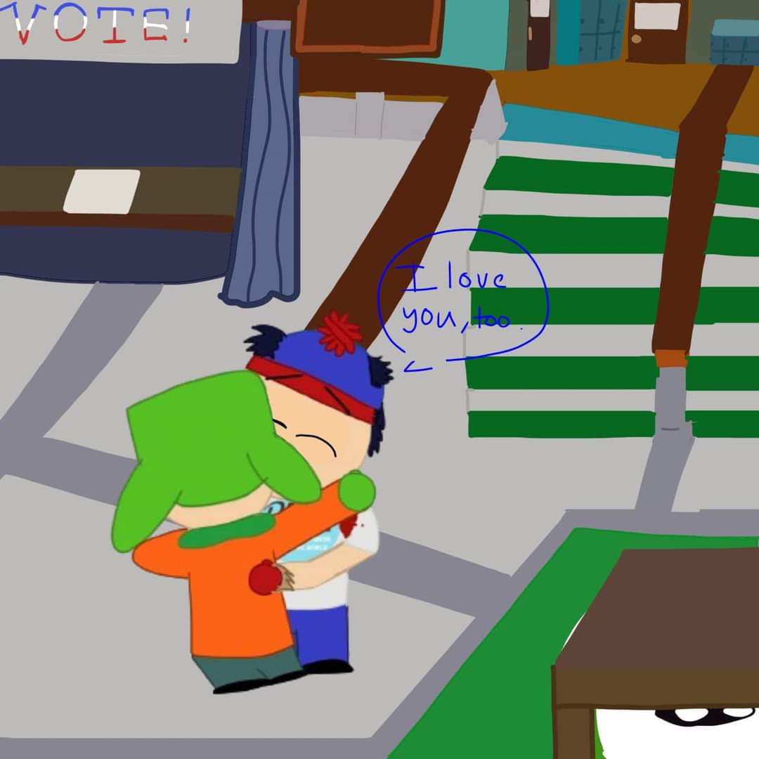 scarbrain9268's tweet photo. @kylebroflovtwt and @StanleyMar14719 share a hug together and express their platonic love for each other. Credit for the pictures belongs to @rose_wrecker. #southpark #southparkfanart #stanandkyle #spstyle #style #doucheandturd #forgiveness #iloveyou #iloveyoutoo #love #hugs https://t.co/iLX0oUngWh