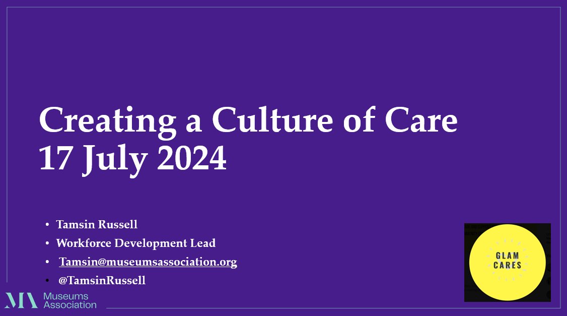 Delighted to be presenting at <a href="/UKregistrars/">UK Registrars Group</a> CPD event about <a href="/MuseumsAssoc/">Museums Association</a> #Wellbeing research and campaign, and the work of <a href="/glam_cares/">GLAM Cares</a> later today. We know that learning something is a protective factor for wellbeing so dedicating time for professional development is positive.