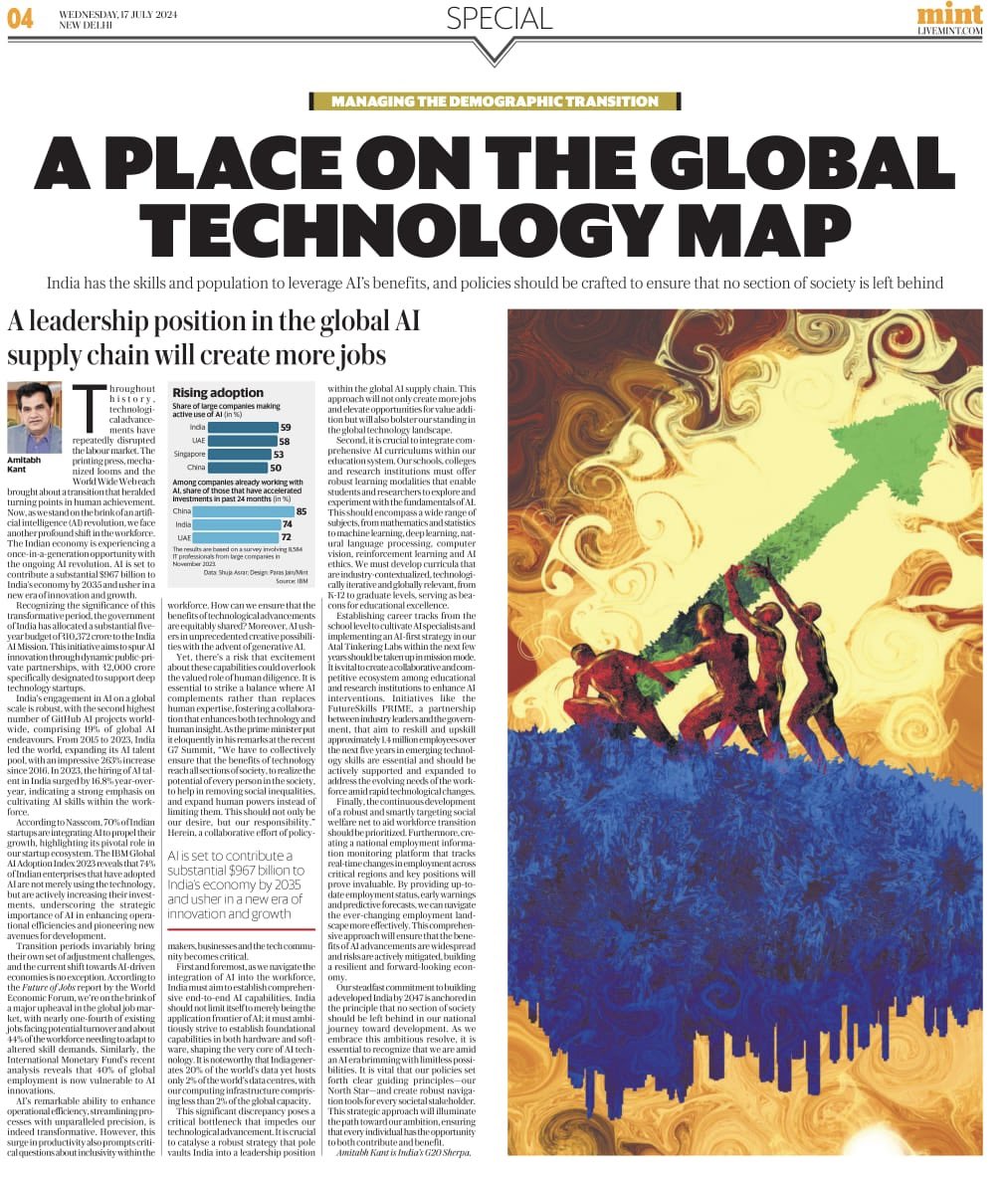 India stands on the brink of an AI revolution, poised to contribute $967B to the economy by 2035. With a robust strategy focusing on public-private partnerships, comprehensive AI education, and a strong data infrastructure, we can lead the global AI supply chain, create jobs, and