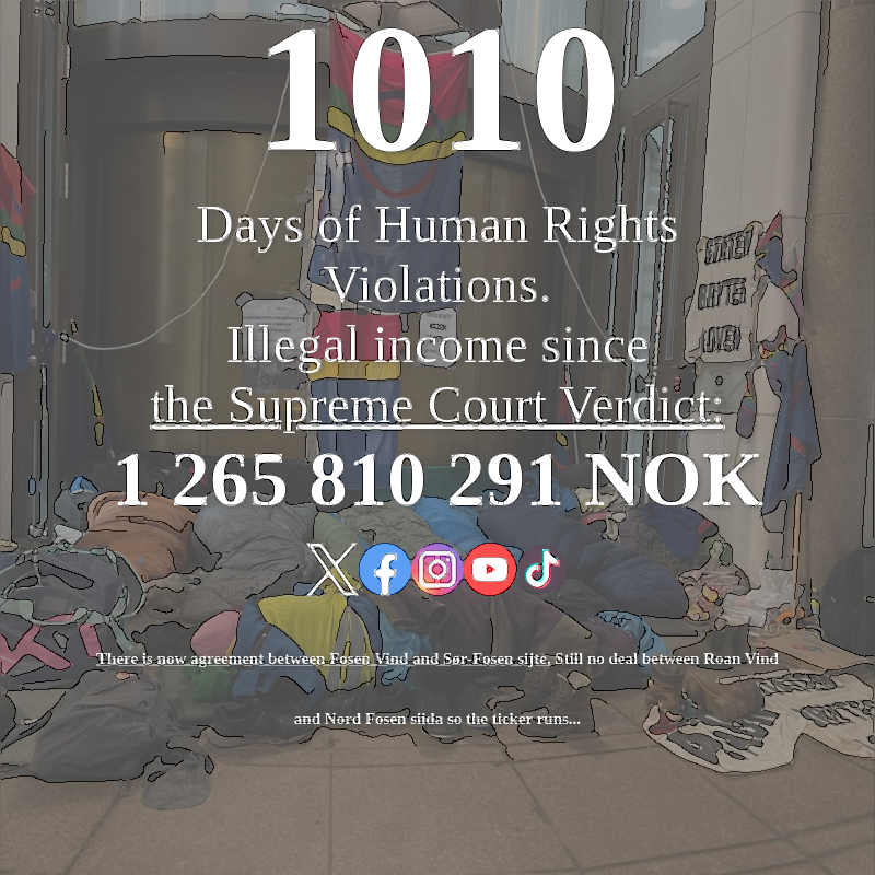 1010 days and counting!
Respecting court rulings is essential to maintaining the rule of law. <a href="/Statkraft/">Statkraft</a>, act now! #Fosen #RuleOfLaw #JusticeOverMoney
bit.ly/spcfosen
bit.ly/fosenticker