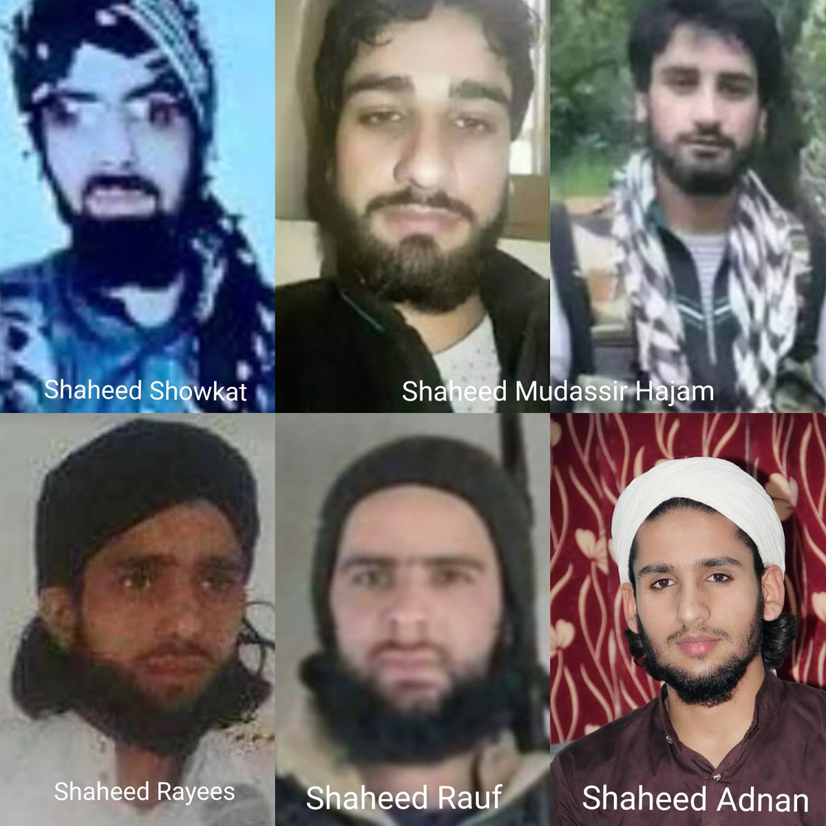 17 July.. 
Martyrdom anniversary of Shaheed Showkat Lohar of Arwani, Shaheed Mudassir Hajam of Danwatpora, an unknown brother 🇵🇰(2017), Shaheed Adnan Channa of Baramulla (2019), Shaheed Rayees, Shaheed Rauf of Kulgam &amp; a 🇵🇰i brother (2020). 💔
#Kashmir